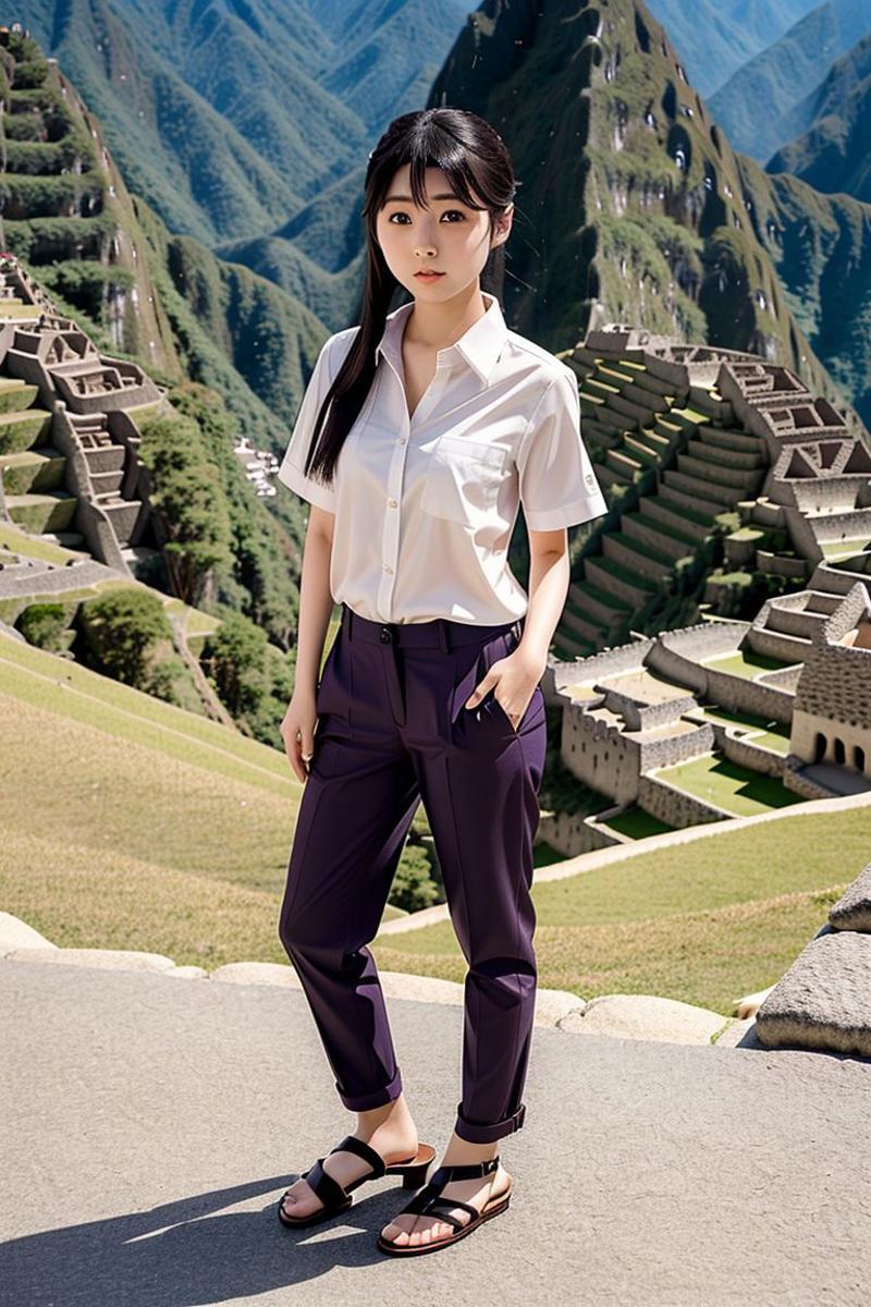 36355-1977647446-_lora_emi_kurita_obj20_0.5_, full_body, standing, sandals, (shirt), pants, (macchu picchu), (emi_kurita_ 1.3), perfect face, (co..jpg